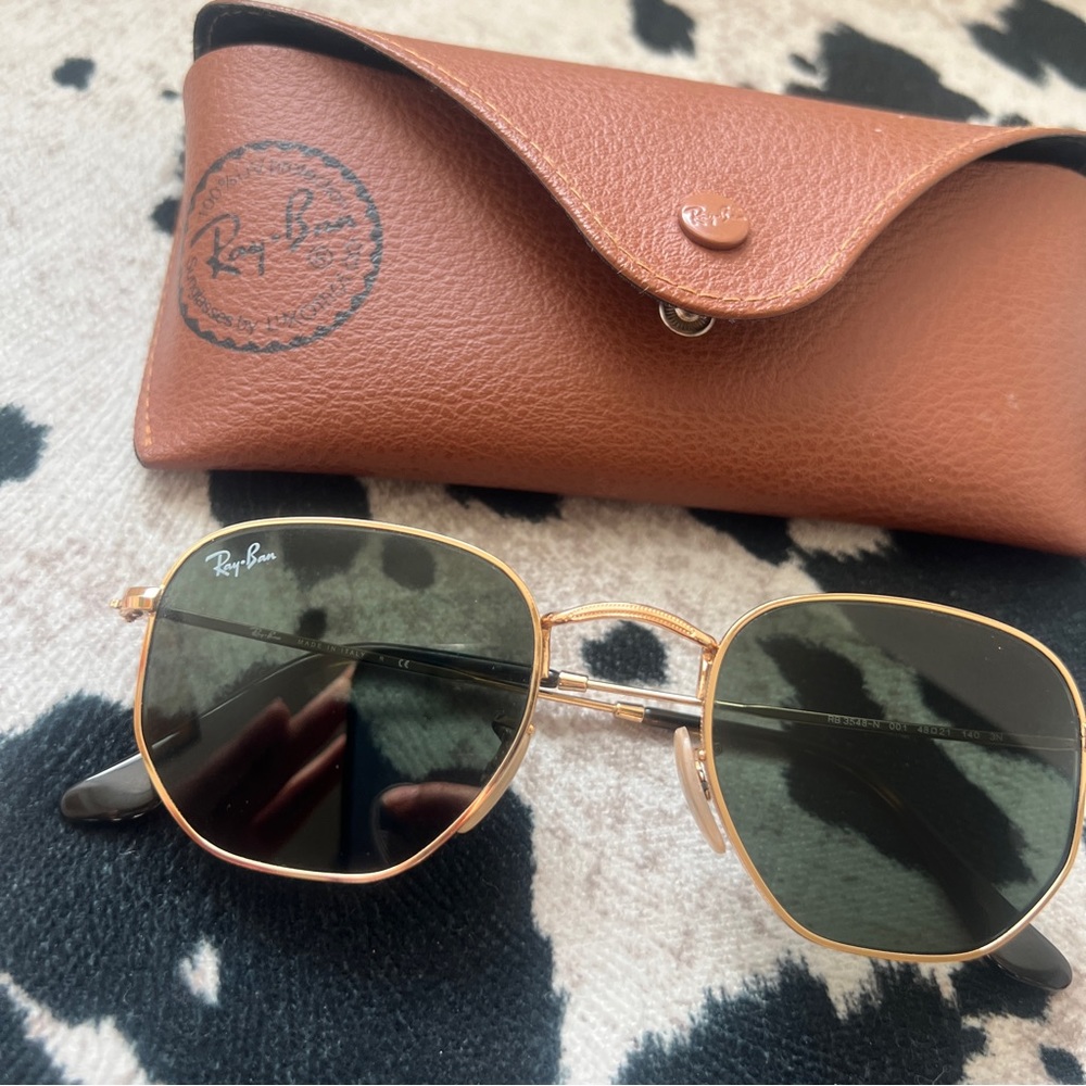 Ray-Ban Hexagonal Sunglasses Size Small Green Lenses Gold Frame